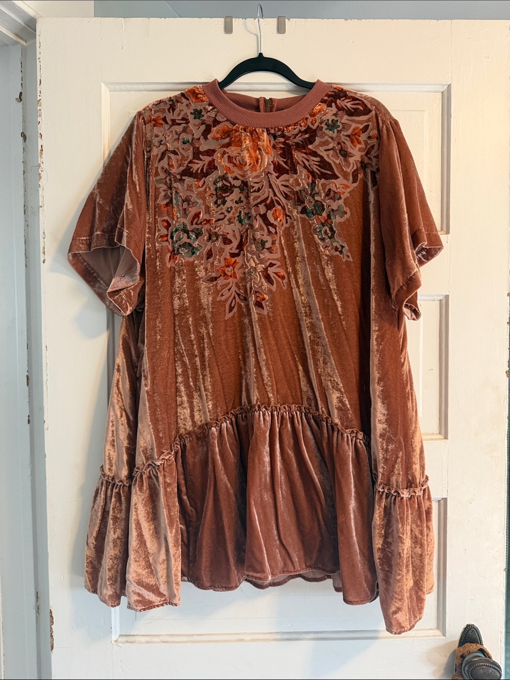 Free People Velvet Floral Tunic Dress - Rusty Rose
